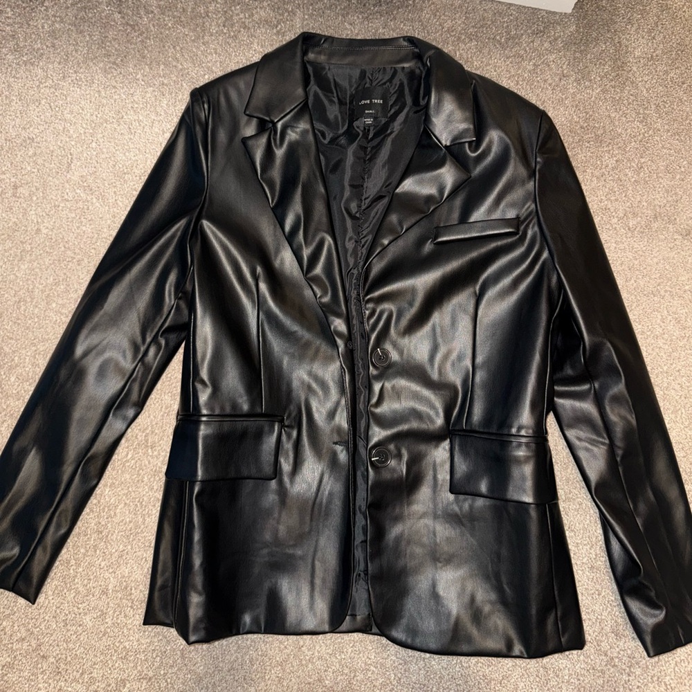 LOVE TREE Faux Leather Blazer